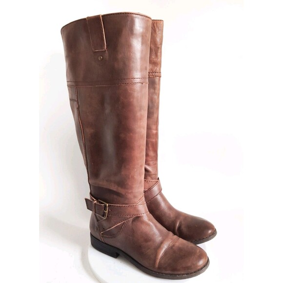 Marc Fisher Knee High Tall Riding Boots Size 5 Brown Vegan Faux Leather Preppy - Picture 2 of 15